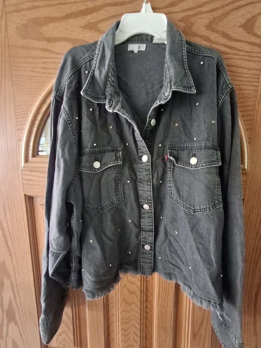 Women's Levi's Black Washed Denim Studded Jean Jacket with Raw Hem
